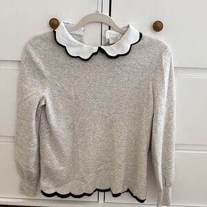 Ted Baker Light Gray Sweater Top with White Scallop Collar